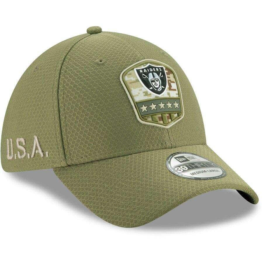 Oakland Raiders New Era NFL 2019 Salute To Service 39THIRTY Stretch-Fit Curve Hat - Army