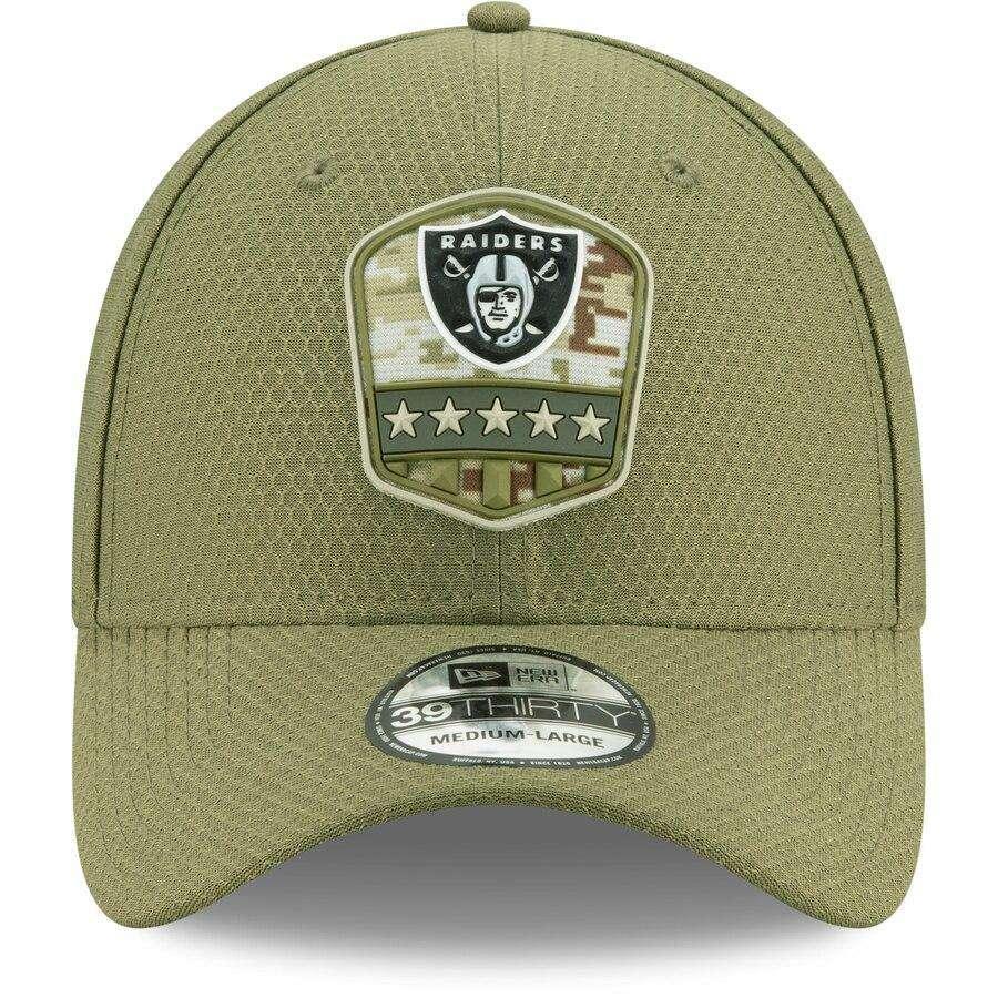 Oakland Raiders New Era NFL 2019 Salute To Service 39THIRTY Stretch-Fit Curve Hat - Army