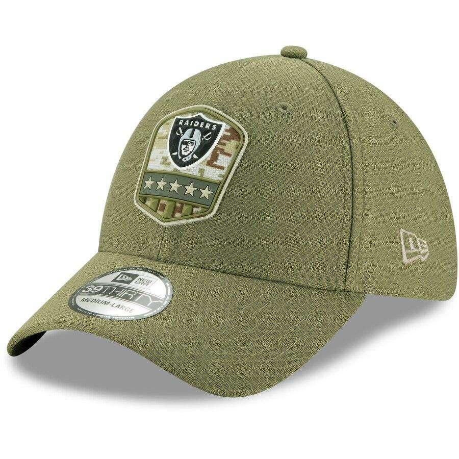 Oakland Raiders New Era NFL 2019 Salute To Service 39THIRTY Stretch-Fit Curve Hat - Army