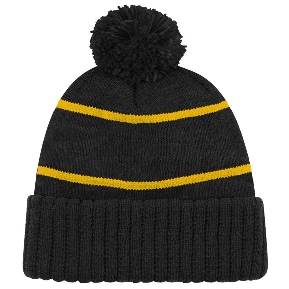 Boston Bruins NHL Team Colour Stripe Pom Knit Beanie - Black