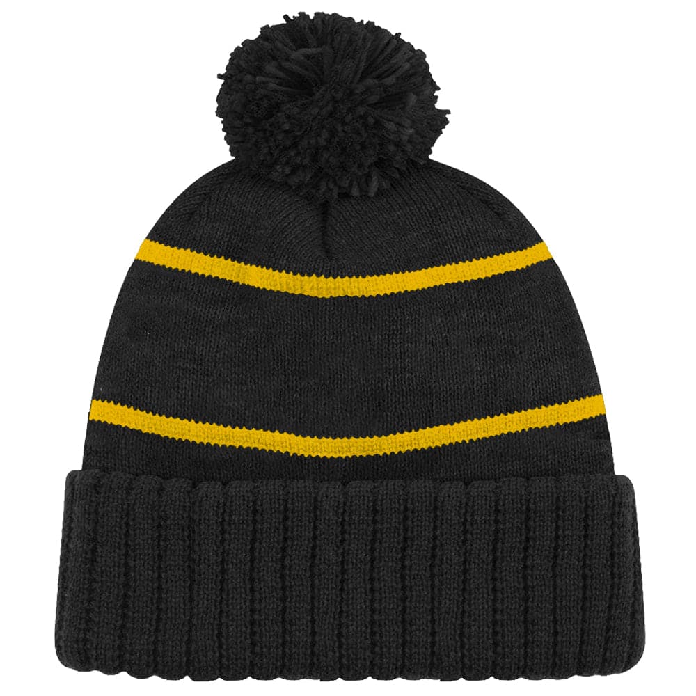 Pittsburgh Penguins NHL Team Colour Stripe Pom Knit Beanie - Black