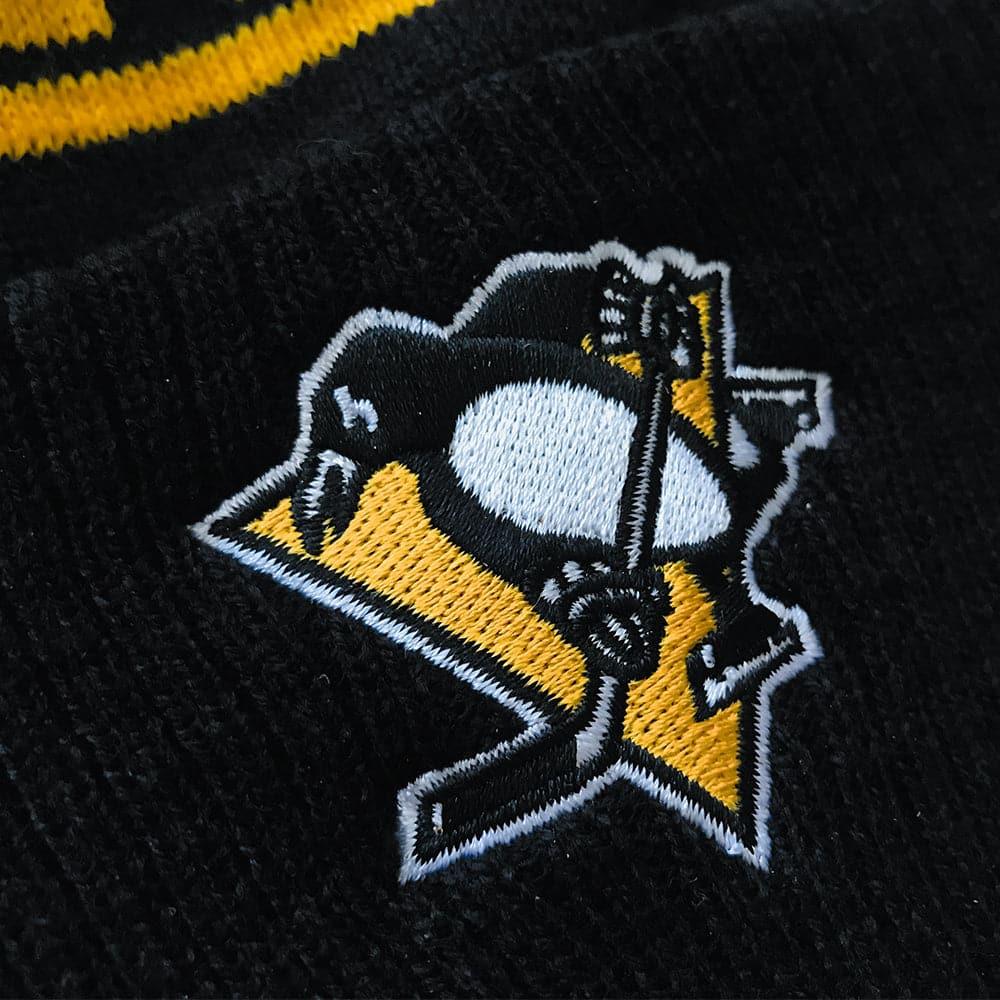 Pittsburgh Penguins NHL Team Colour Stripe Pom Knit Beanie - Black