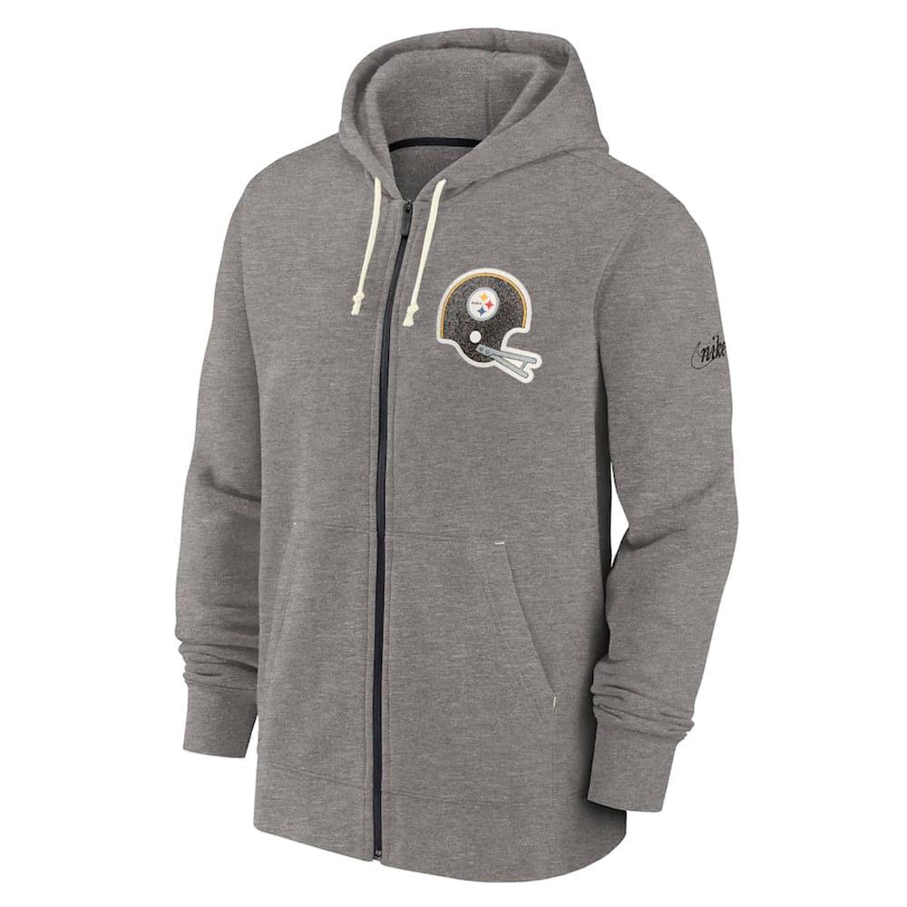 Pittsburgh Steelers Nike NFL Historic Full Zip Fleece Hoodie Jumper - Grey