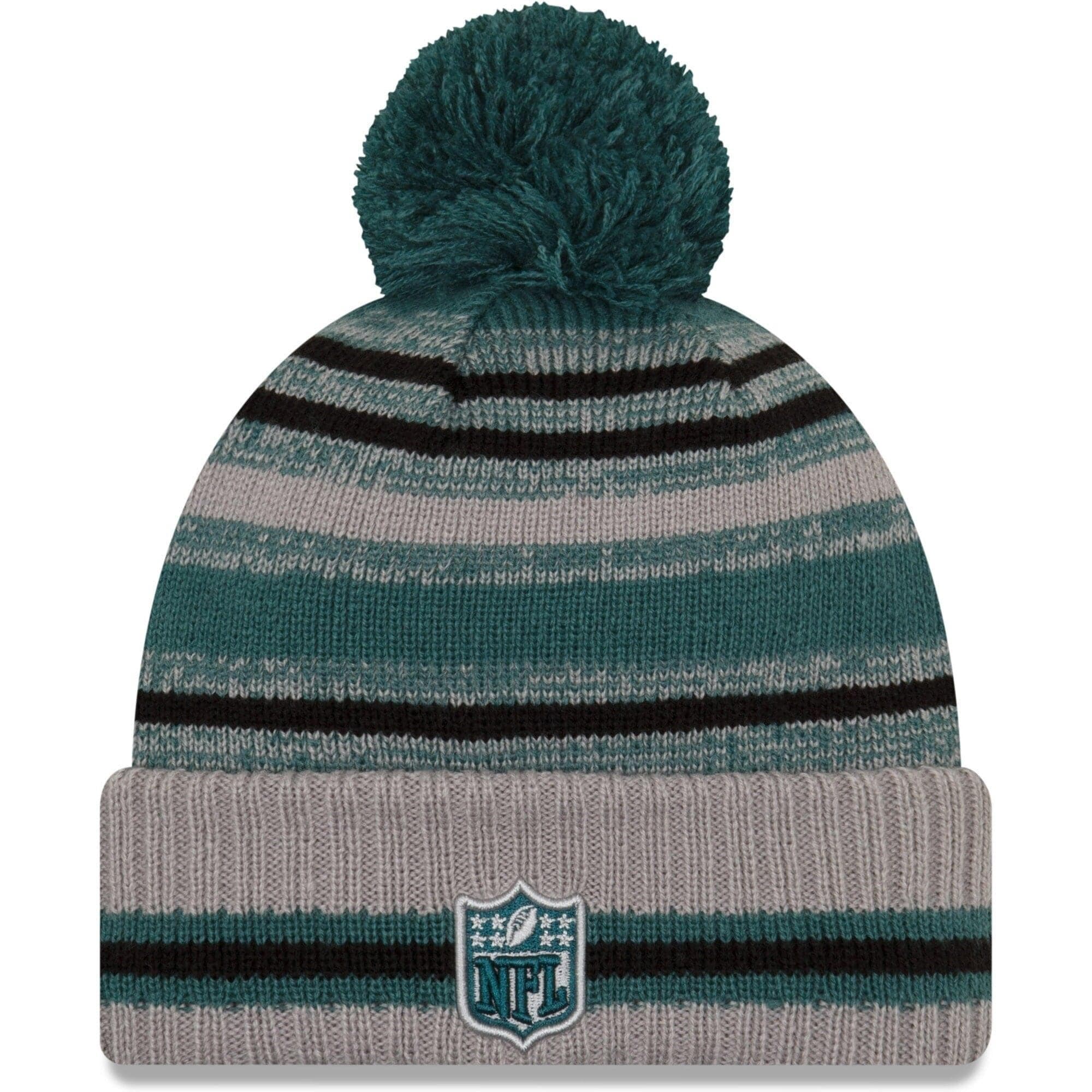Philadelphia Eagles New Era NFL 2021 Sideline Team Pom Knit Beanie - Grey
