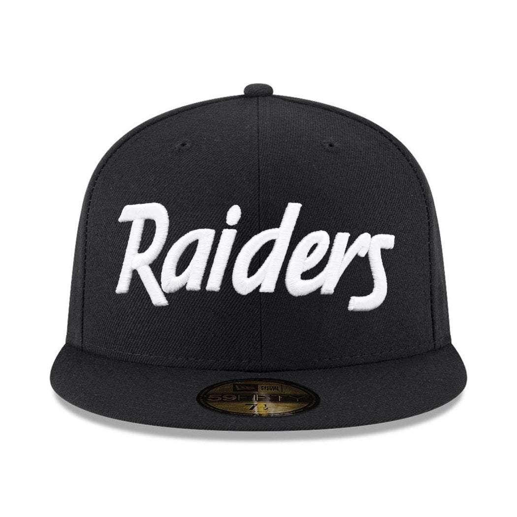 Oakland Raiders New Era NFL Black & White Script 59FIFTY Fitted Hat