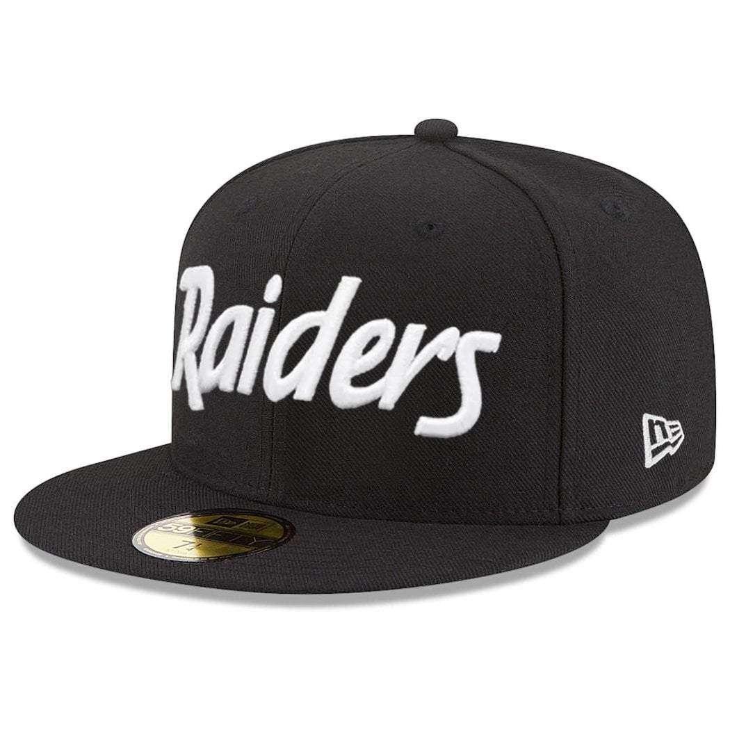 Oakland Raiders New Era NFL Black & White Script 59FIFTY Fitted Hat