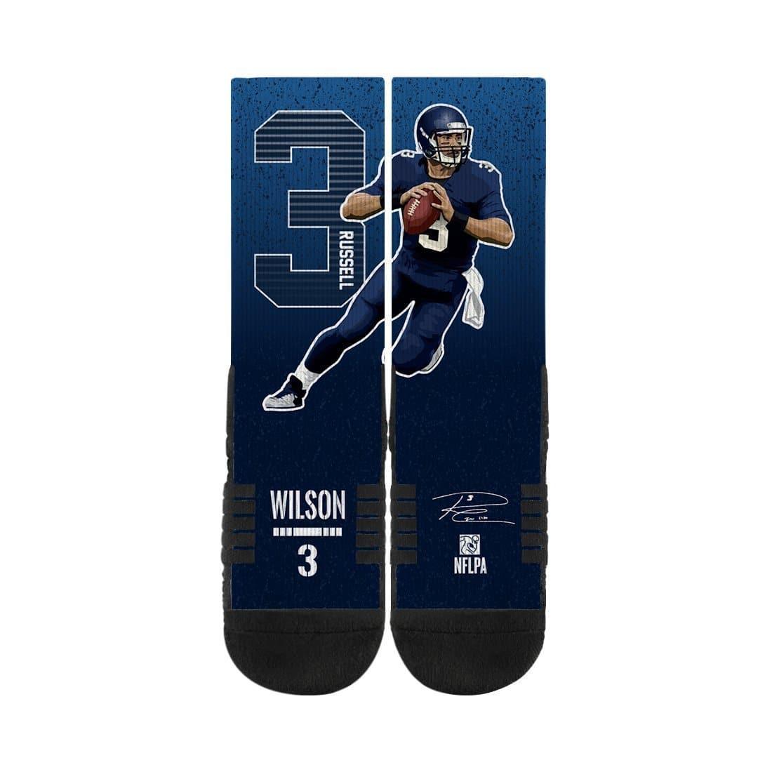Russell Wilson Seattle Seahawks Strideline NFL Scramble Premium Crew Socks - Navy
