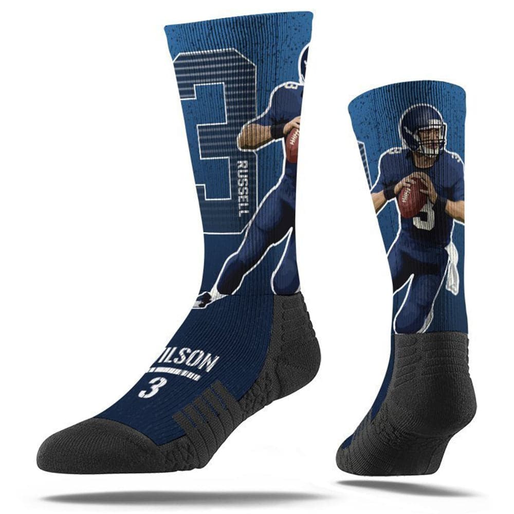 Russell Wilson Seattle Seahawks Strideline NFL Scramble Premium Crew Socks - Navy