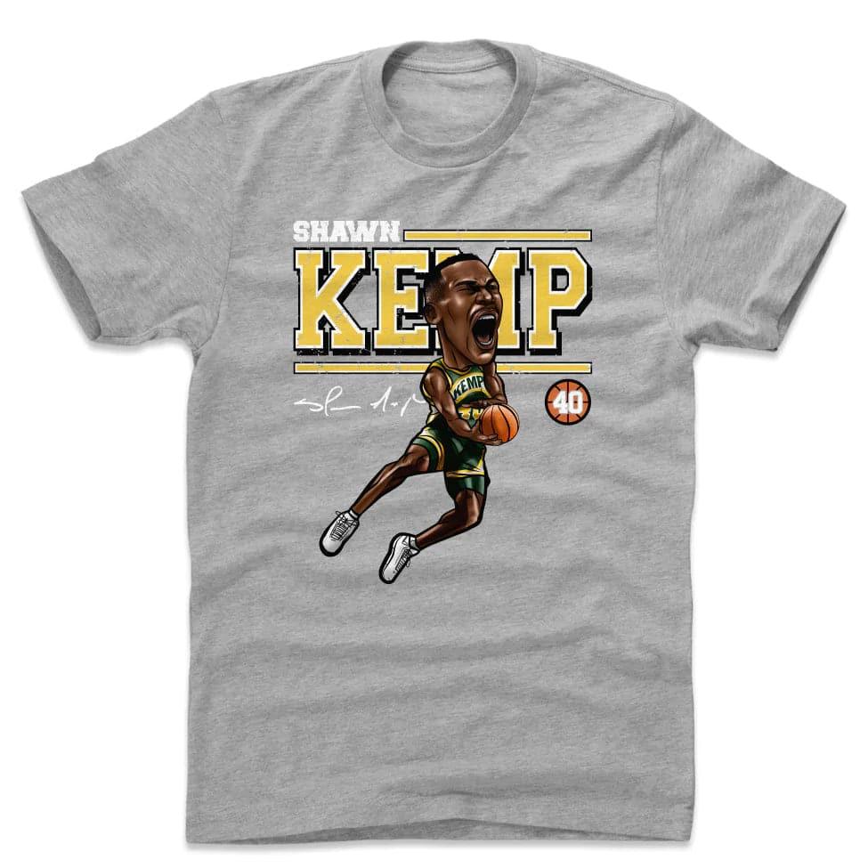 Shawn Kemp Seattle Supersonics 500 Level NBA Cartoon T-Shirt - Grey