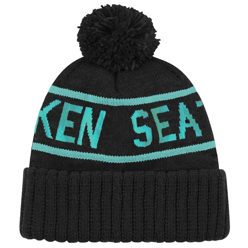 Seattle Kraken NHL Team Colour Stripe Pom Knit Beanie - Black