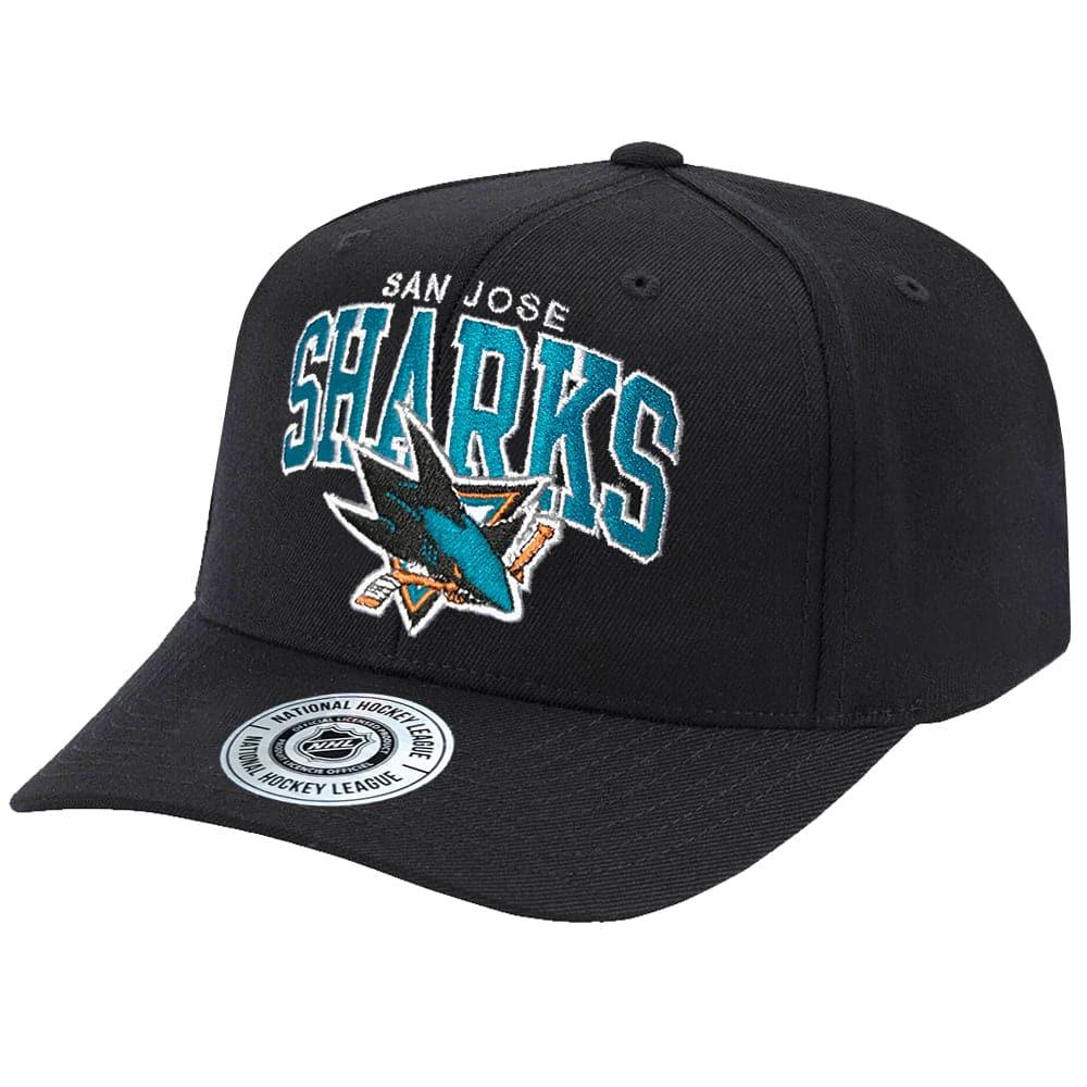San Jose Sharks NHL Team Arch Brushed Pro Crown Curved Snapback Hat - Black