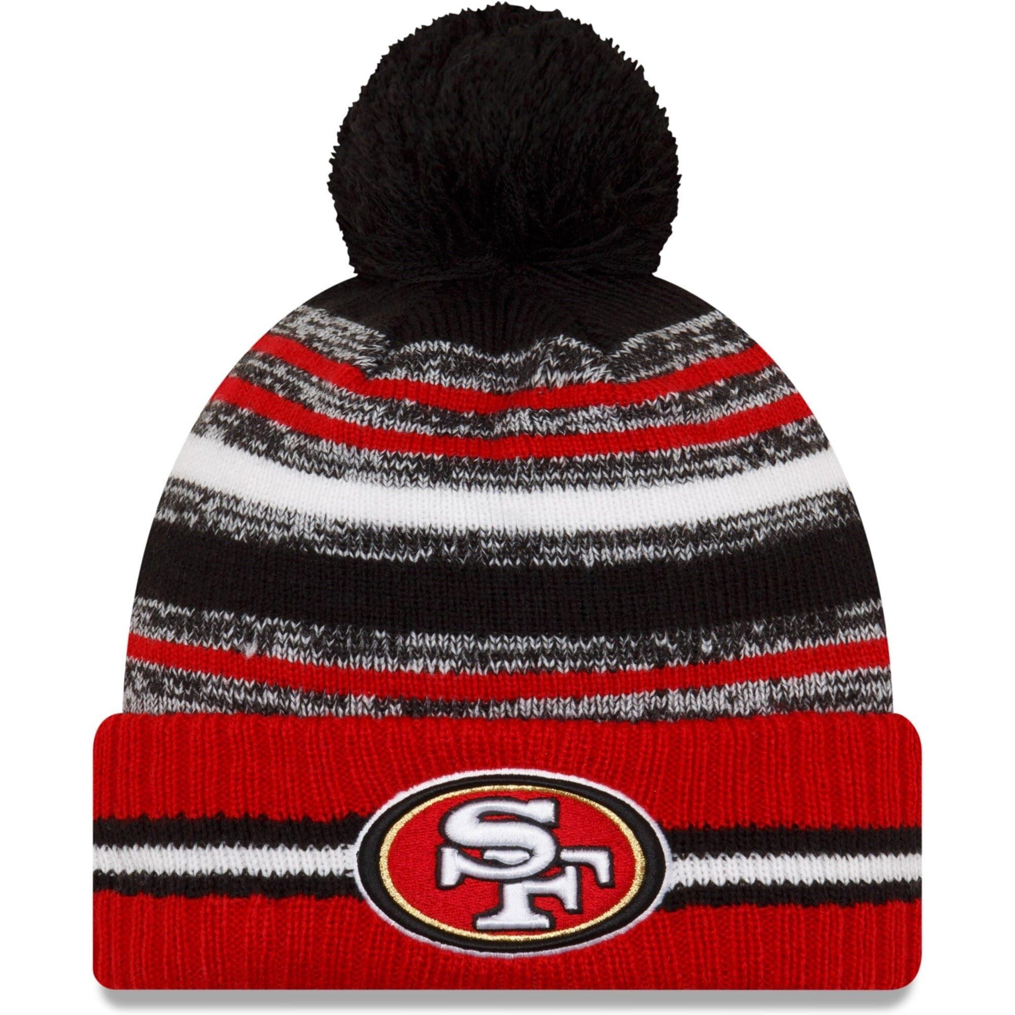 San Francisco 49ers New Era NFL 2021 Sideline Team Pom Knit Beanie - Red
