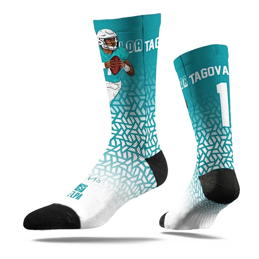 Tua Tagovailoa Miami Dolphins Strideline NFL Geometric Classic Crew Socks - Aqua