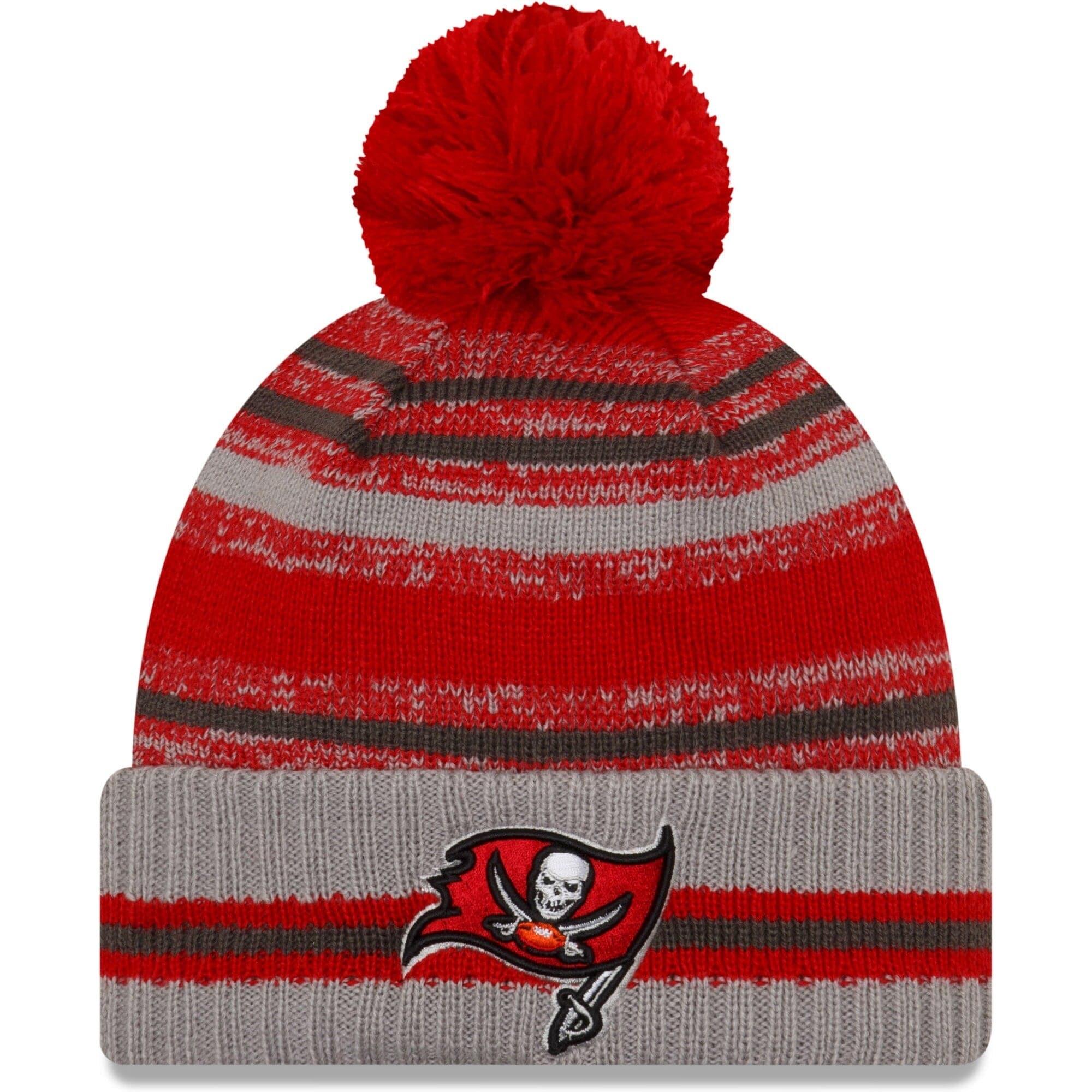 Tampa Bay Buccaneers New Era NFL 2021 Sideline Team Pom Knit Beanie - Grey