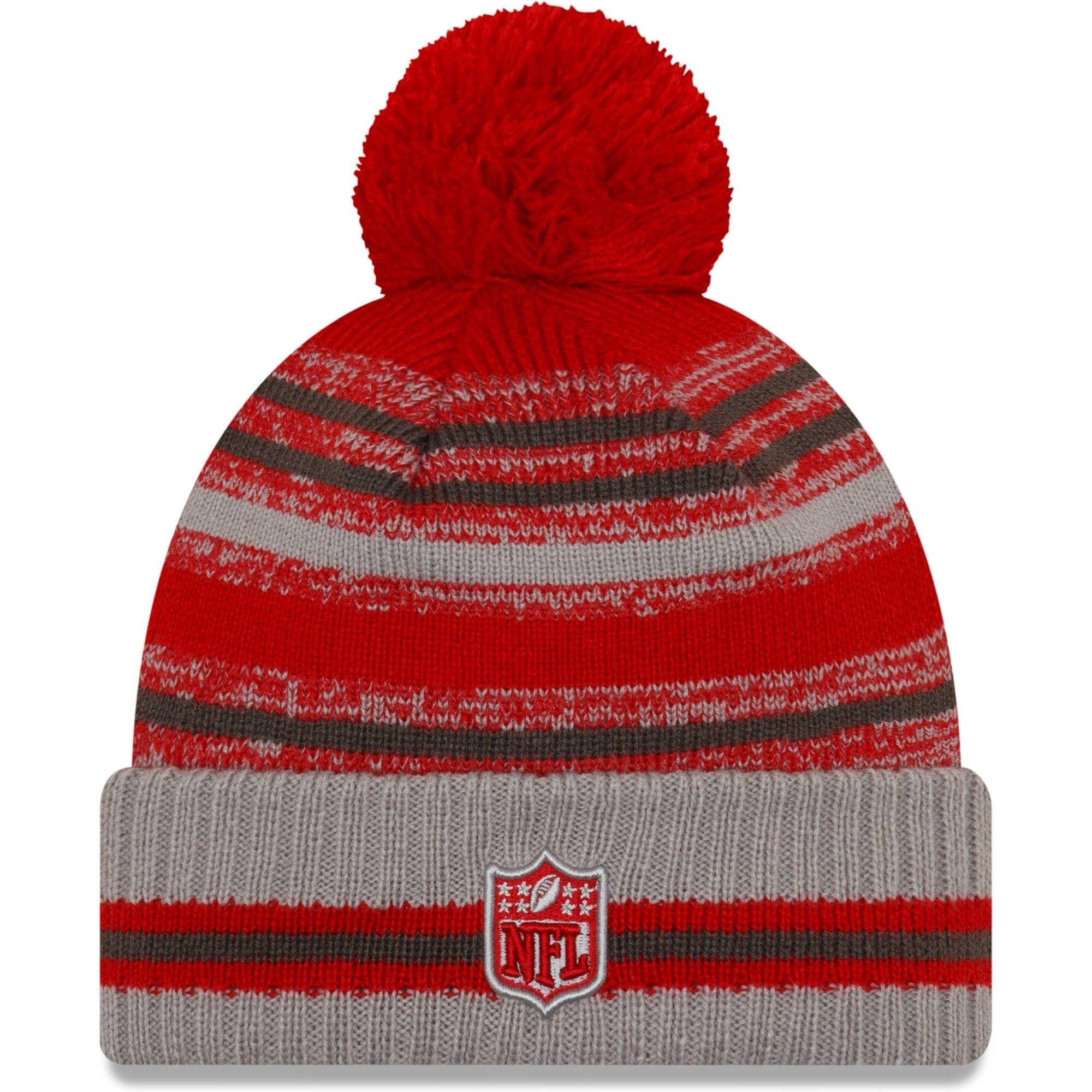 Tampa Bay Buccaneers New Era NFL 2021 Sideline Team Pom Knit Beanie - Grey
