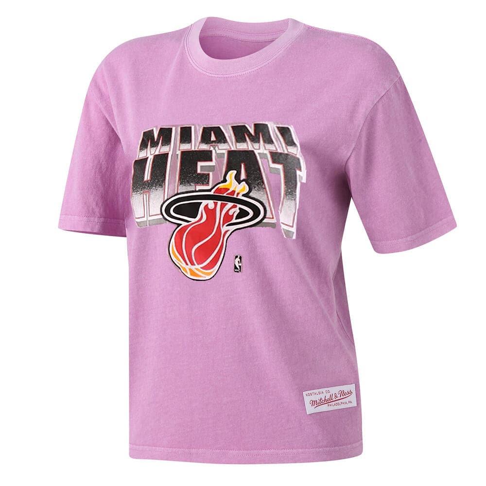 Womens Miami Heat Mitchell & Ness NBA 90's Block Blur Vintage T-Shirt - Faded Pink