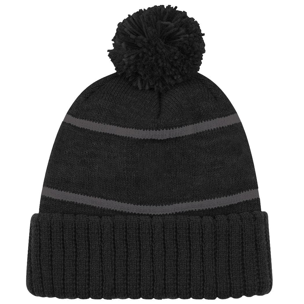 Chicago Blackhawks NHL Triple Black On Black Pom Knit Beanie - Black