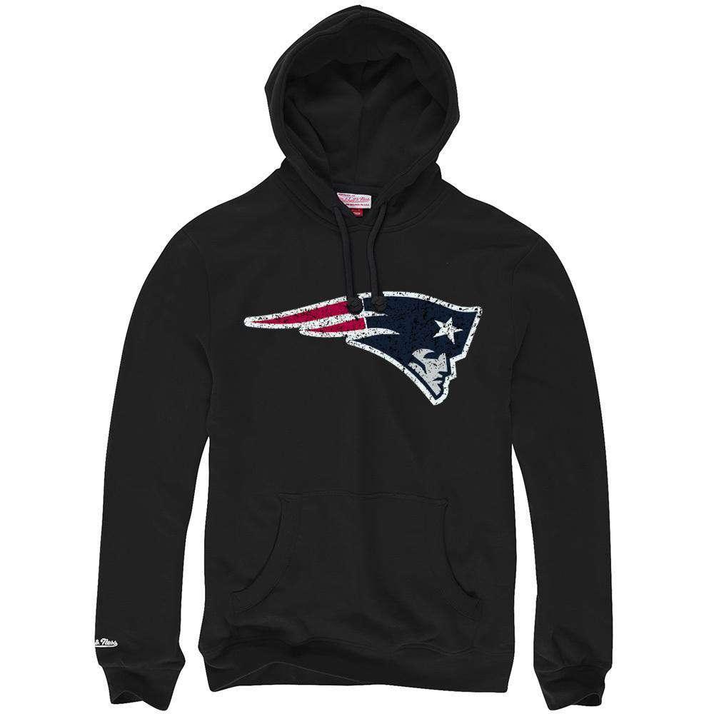New England Patriots Mitchell & Ness NFL Distressed Logo Hoodie Jumper - Black