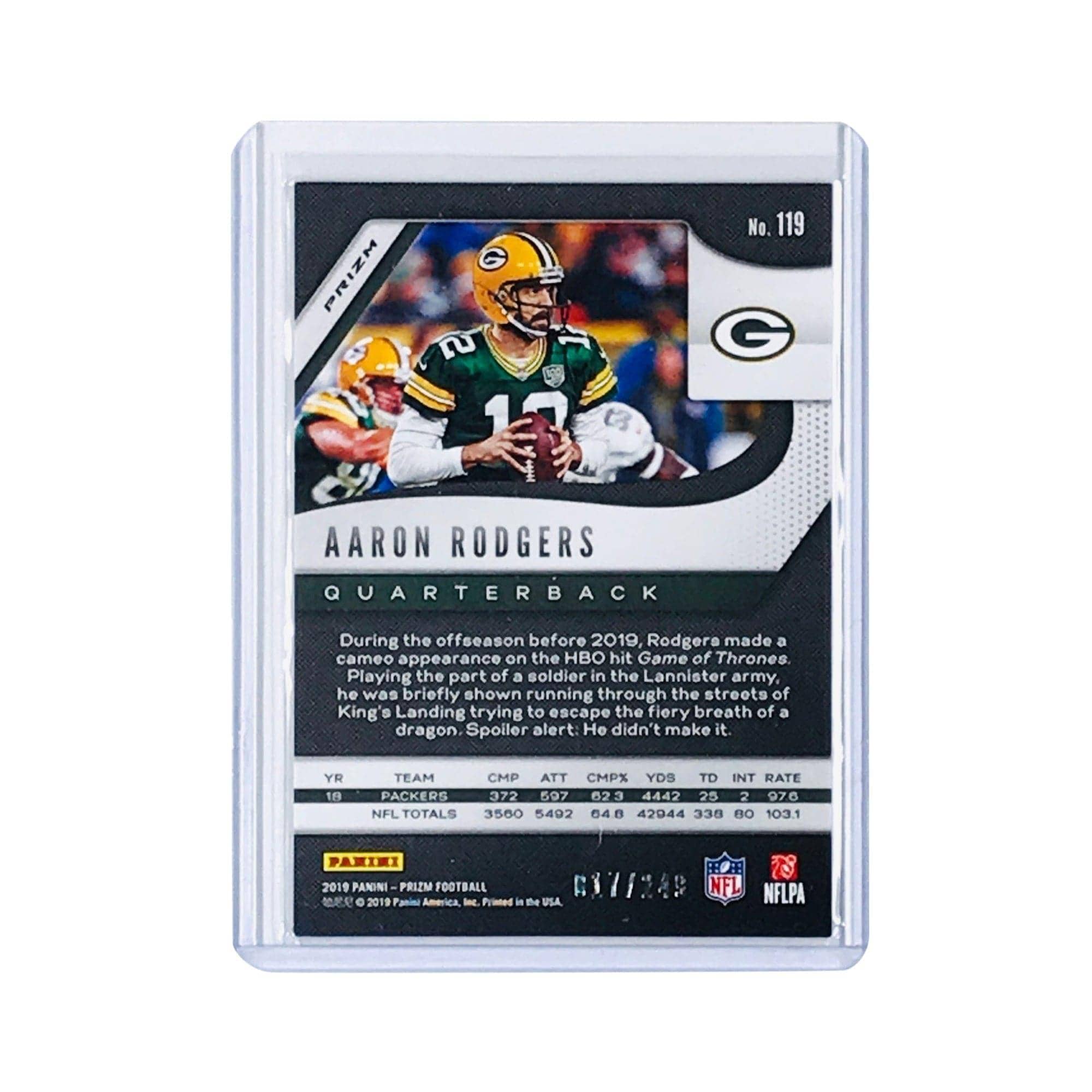 Panini Cards Aaron Rodgers Green Bay Packers 2019 Panini Prizm NFL Orange /249 Card