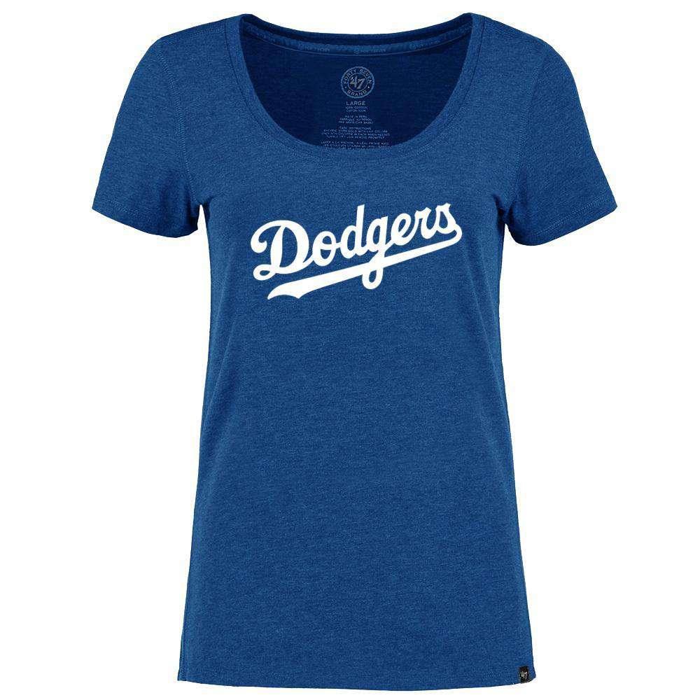 Womens Los Angeles Dodgers '47 MLB Wordmark Club Scoop T-Shirt - Blue Marle