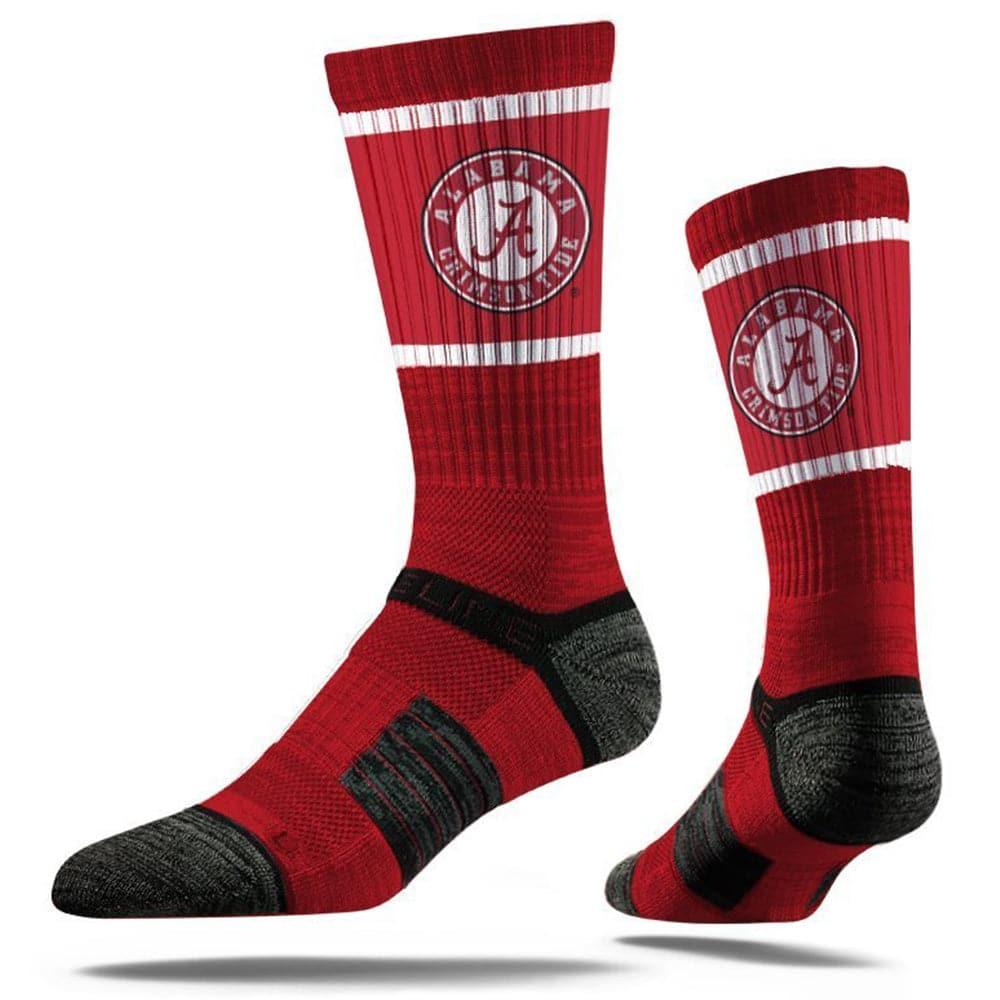 Strideline Socks M/L (8-12 US) Alabama Crimson Tide Strideline NCAA Team Stripe Premium Crew Socks - Crimson