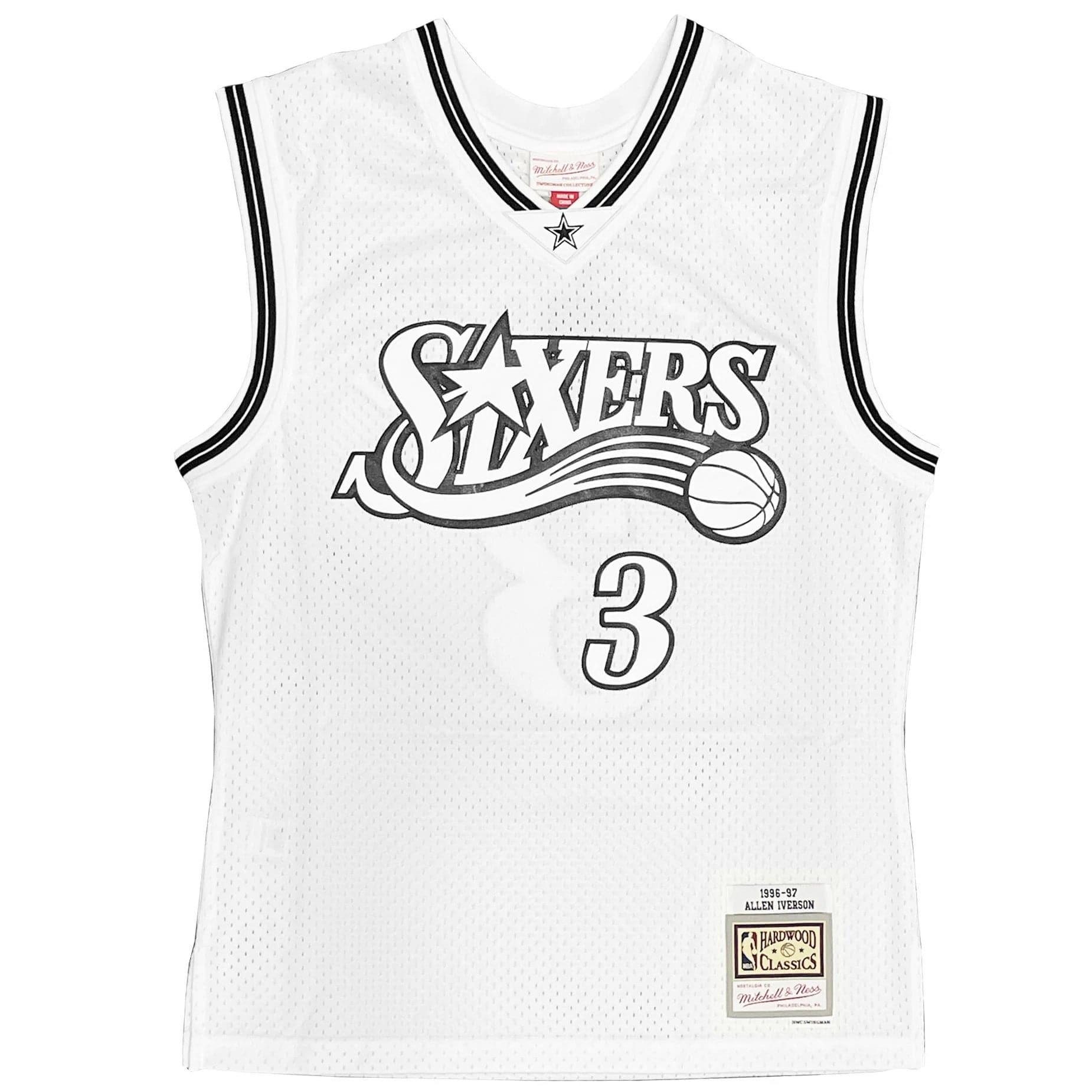 Mitchell And Ness Jerseys Allen Iverson Philadelphia 76ers Mitchell & Ness NBA Black & White Swingman Jersey - White