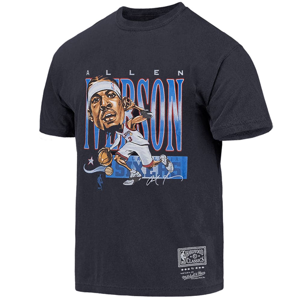 Mitchell And Ness T-Shirts Allen Iverson Philadelphia 76ers Mitchell & Ness NBA Caricature Vintage T-Shirt - Faded Black