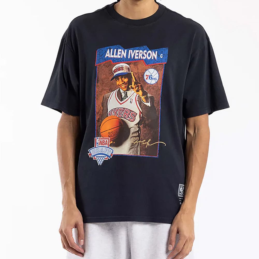 Mitchell And Ness T-Shirts Allen Iverson Philadelphia 76ers Mitchell & Ness NBA Draft Day Vintage T-Shirt - Faded Black
