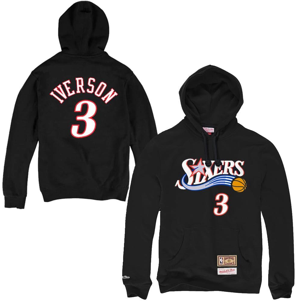 Mitchell And Ness Jumpers Allen Iverson Philadelphia 76ers Mitchell & Ness NBA Player Hoodie Jumper - Black