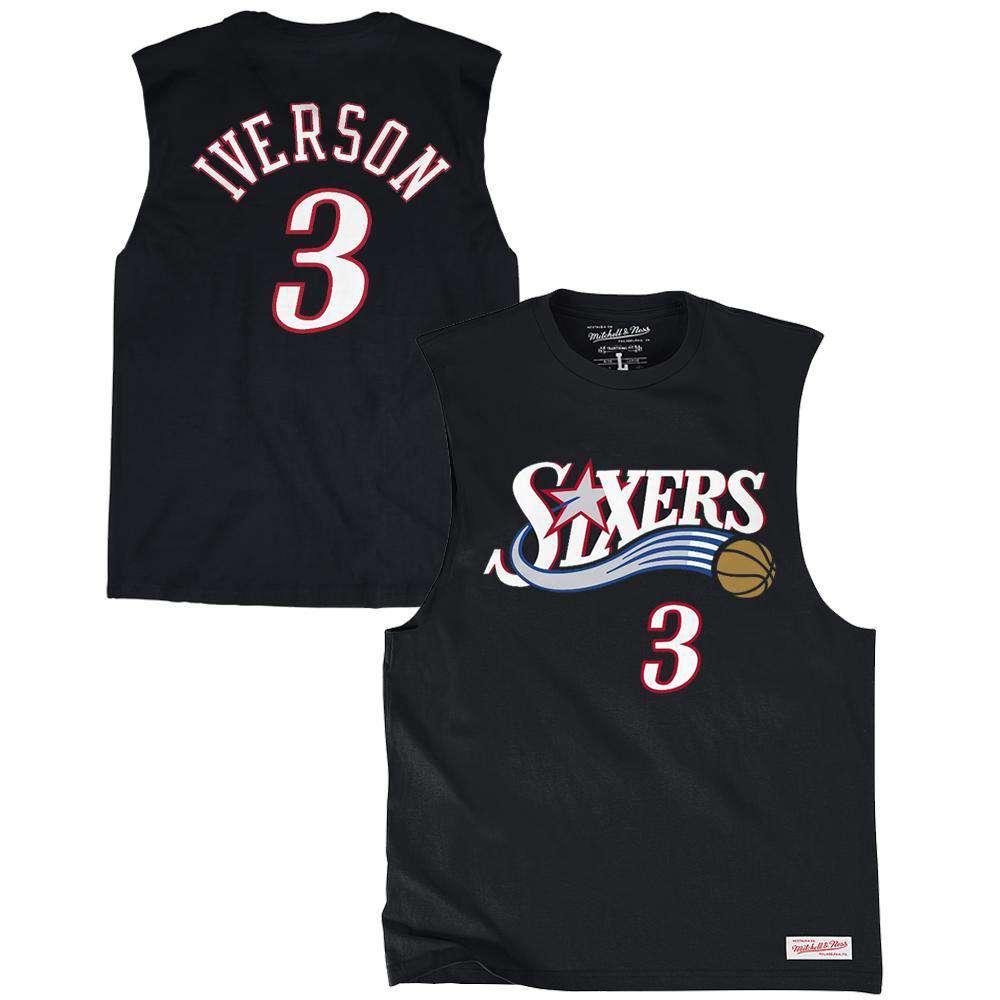 Mitchell And Ness T-Shirts Allen Iverson Philadelphia 76ers Mitchell & Ness NBA Player Muscle T-Shirt - Black