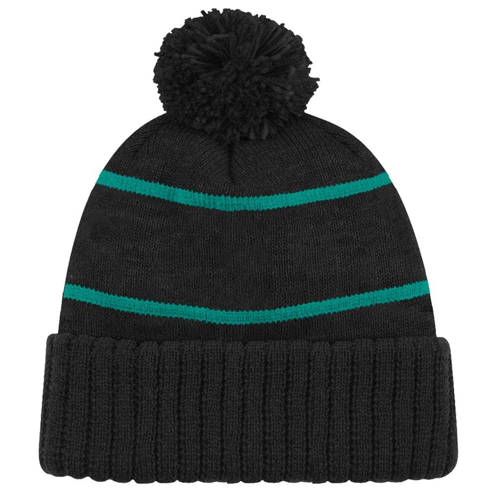 NHL Branded Beanies Anaheim Mighty Ducks NHL Team Colour Stripe Pom Knit Beanie - Black