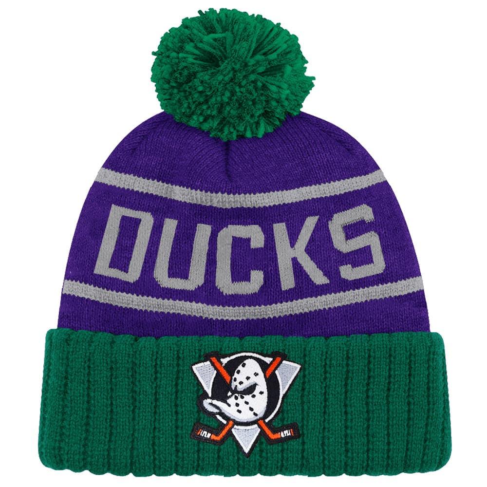 NHL Branded Beanies Anaheim Mighty Ducks NHL Team Colour Stripe Pom Knit Beanie - Purple/Green