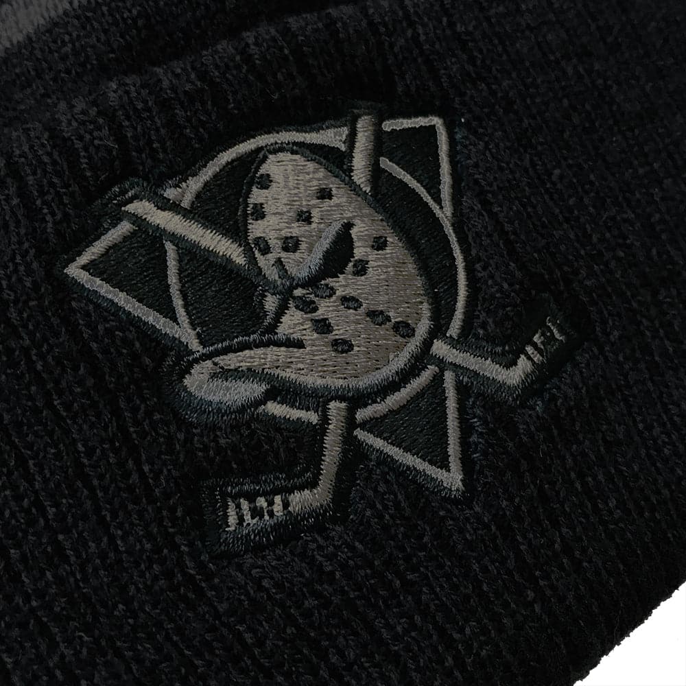 NHL Branded Beanies Anaheim Mighty Ducks NHL Triple Black On Black Pom Knit Beanie - Black