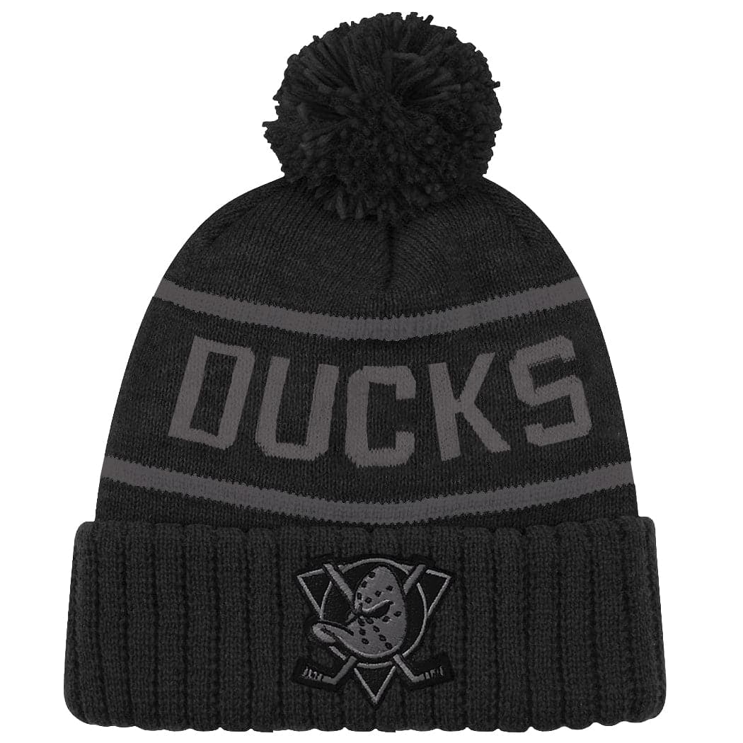 NHL Branded Beanies Anaheim Mighty Ducks NHL Triple Black On Black Pom Knit Beanie - Black