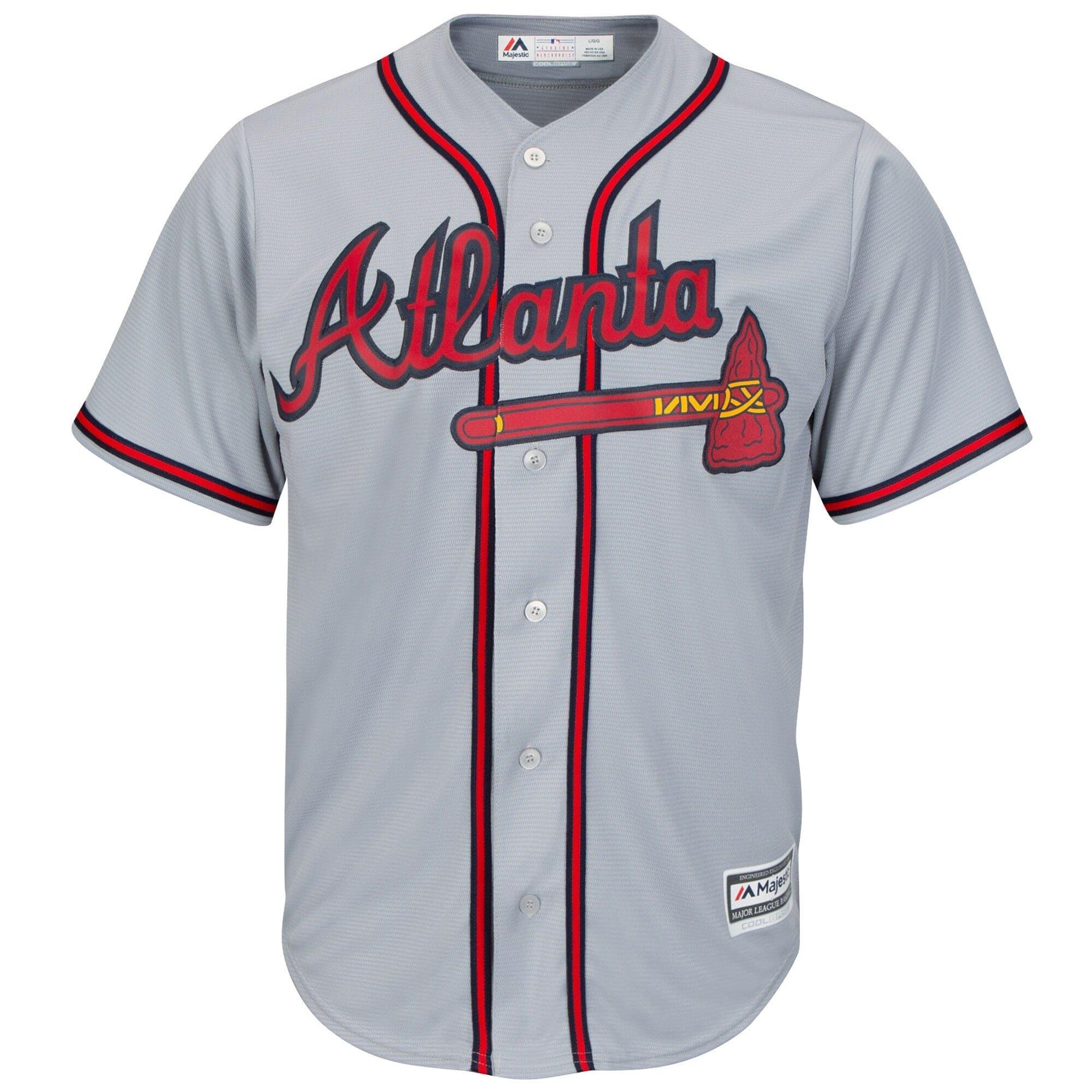 Majestic Athletic Jerseys Atlanta Braves Majestic MLB Cool Base Replica Jersey - Grey