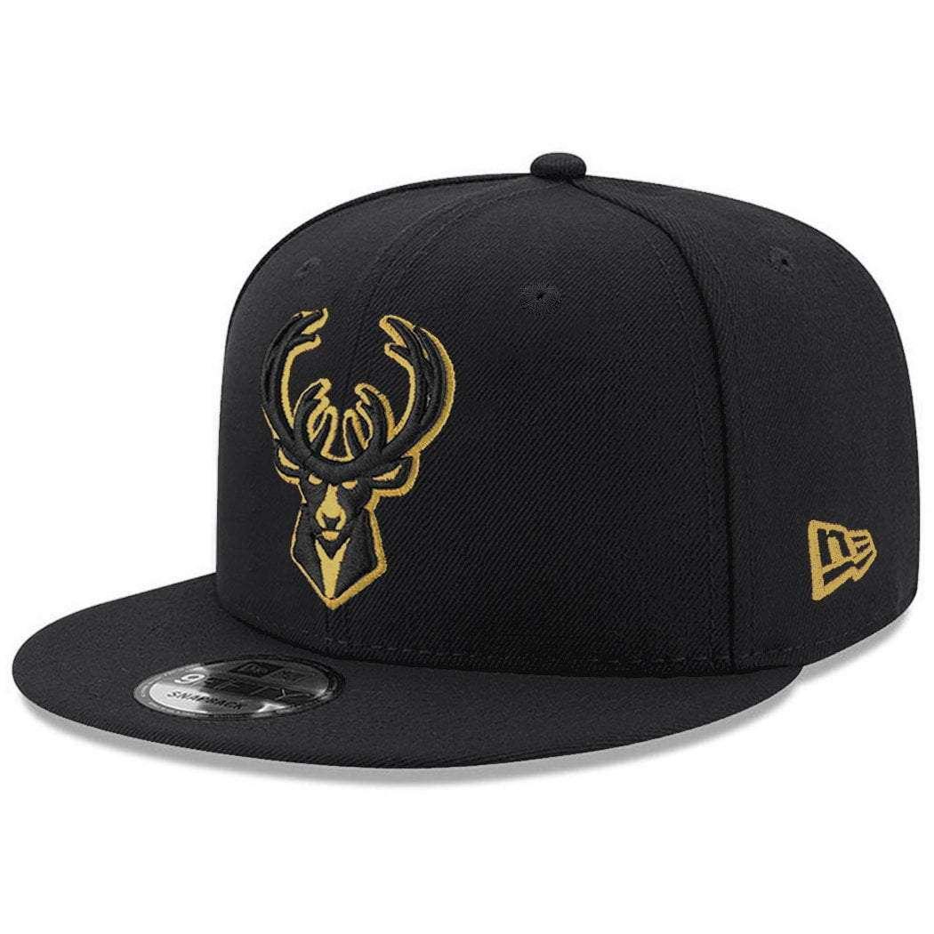 Milwaukee Bucks New Era NBA Gold Logo 9FIFTY Snapback Hat - Black