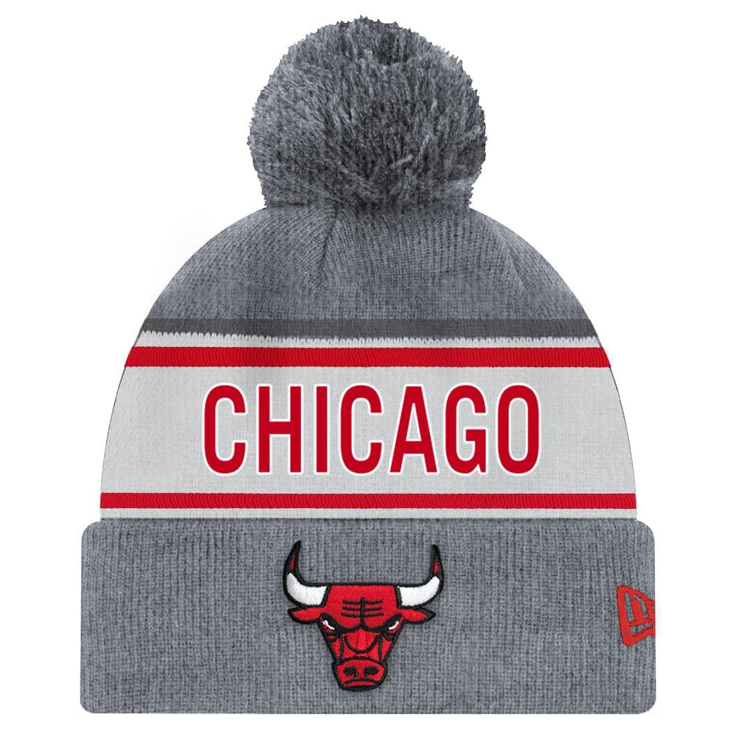 Chicago Bulls New Era NBA Official Marle Knit Pom Beanie - Grey