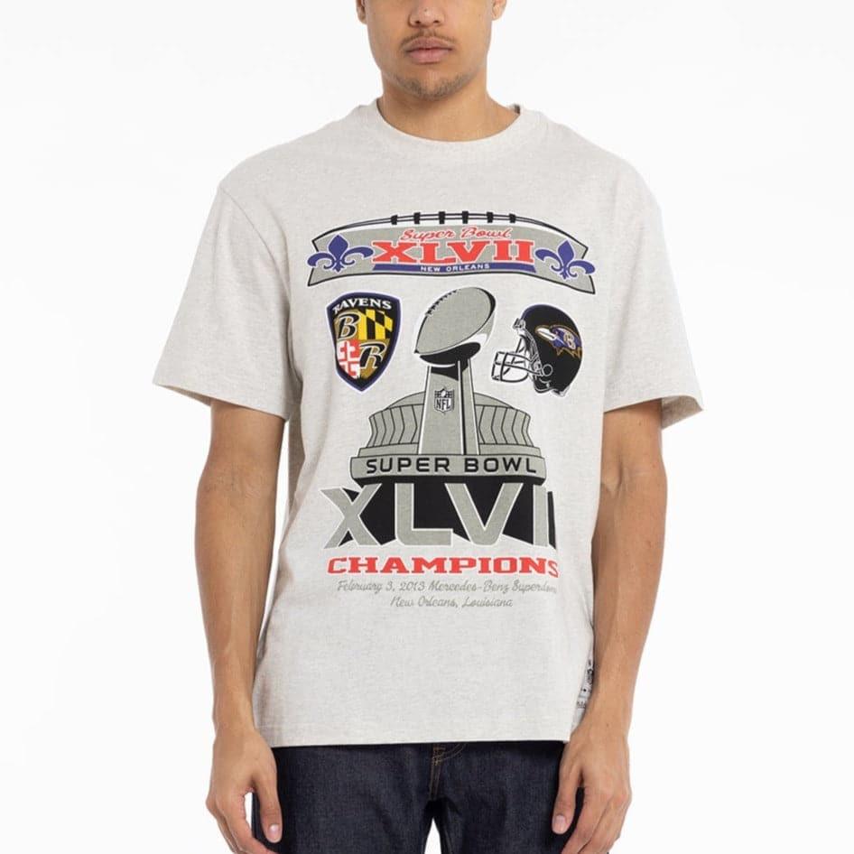 Mitchell And Ness T-Shirts Baltimore Ravens Mitchell & Ness NFL SB XLVII Champs Vintage T-Shirt - White Marle