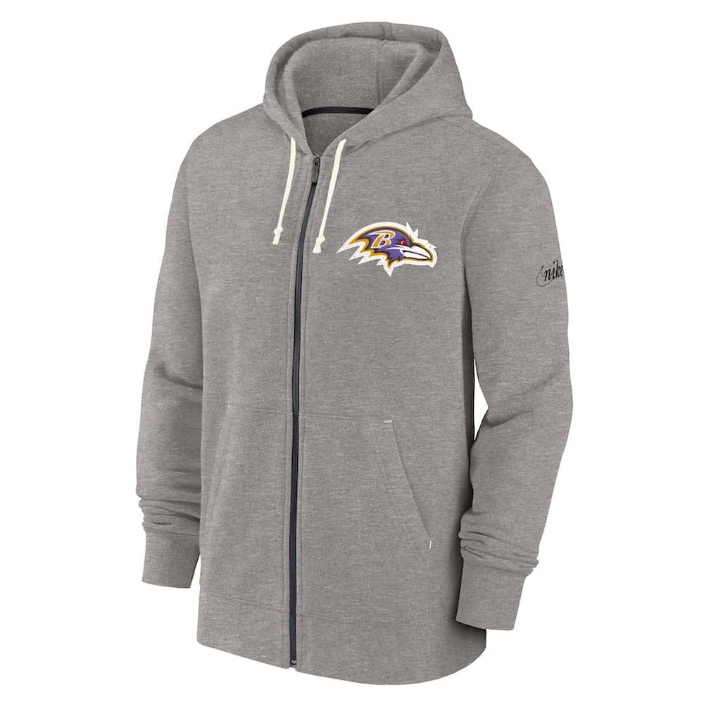 Nike Jumpers Baltimore Ravens Nike NFL Historic Full Zip Fleece Hoodie Jumper - Grey