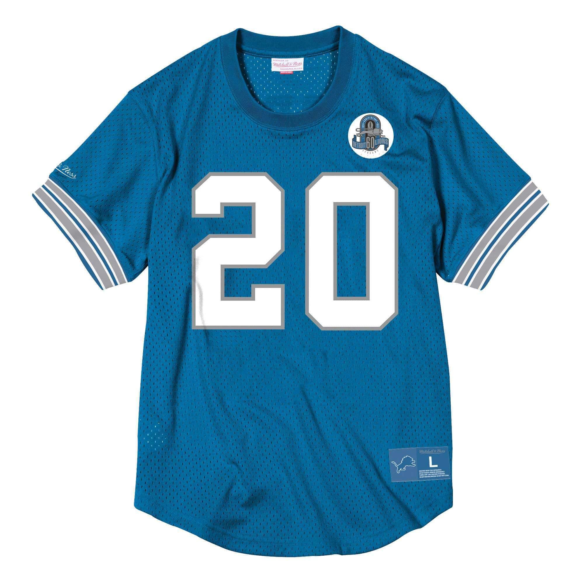 Mitchell And Ness T-Shirts Barry Sanders Detroit Lions Mitchell & Ness NFL Name Number Mesh Crew - Blue