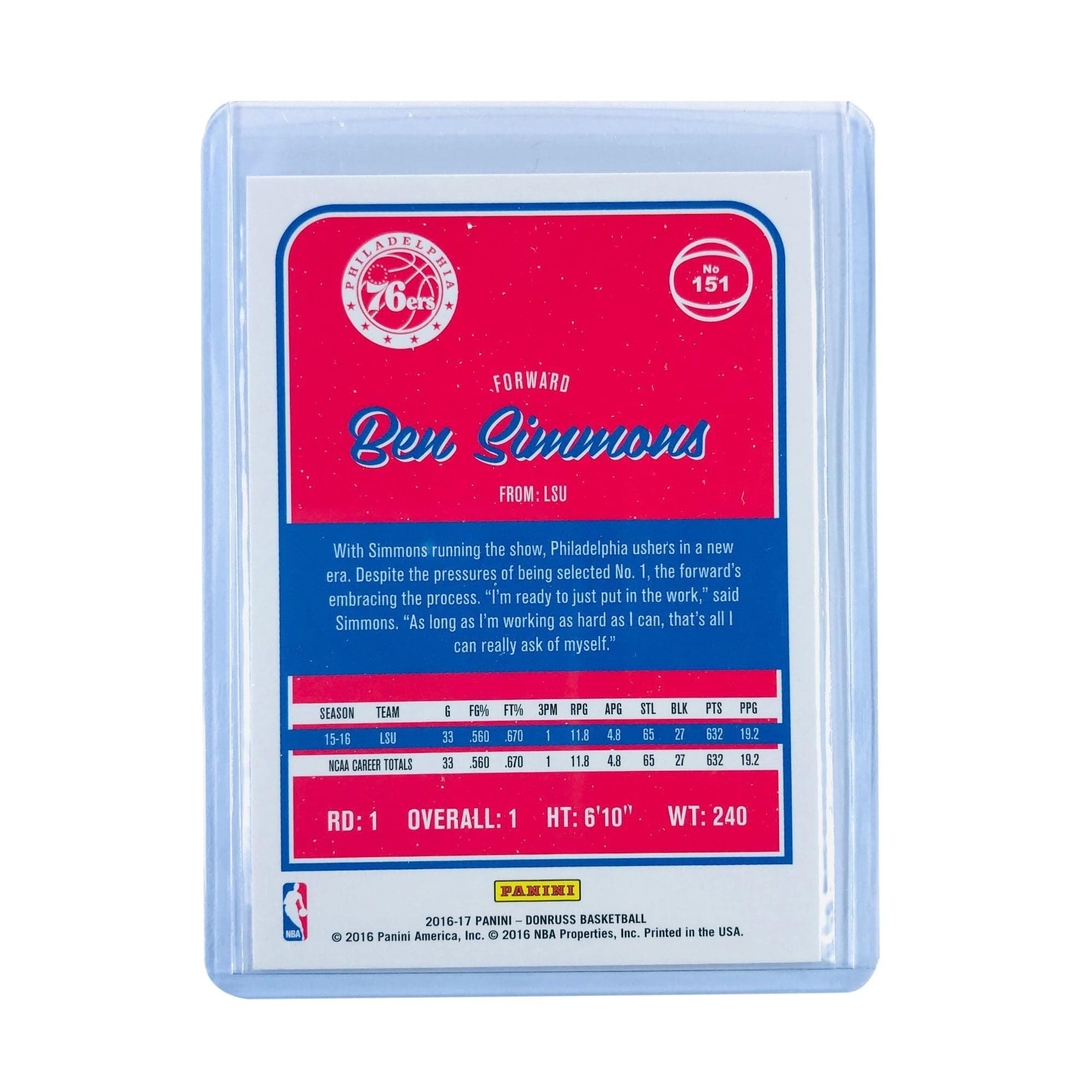 Panini Cards Ben Simmons Philadelphia 76ers 2016-17 Panini Donruss NBA Rookie Base 151 Card