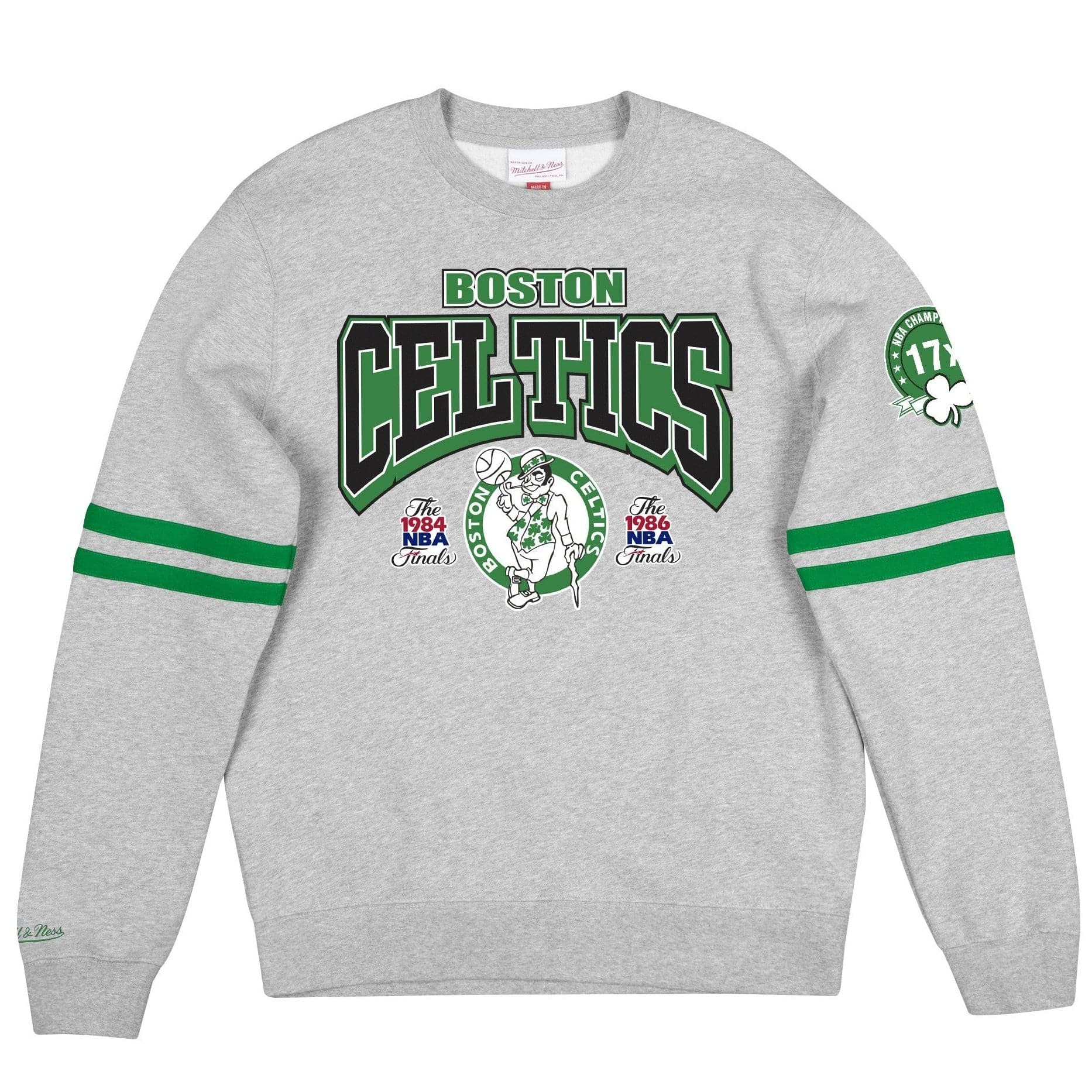 Mitchell And Ness Jumpers Boston Celtics Mitchell & Ness NBA All Over Champs Premium Crew Jumper - Grey