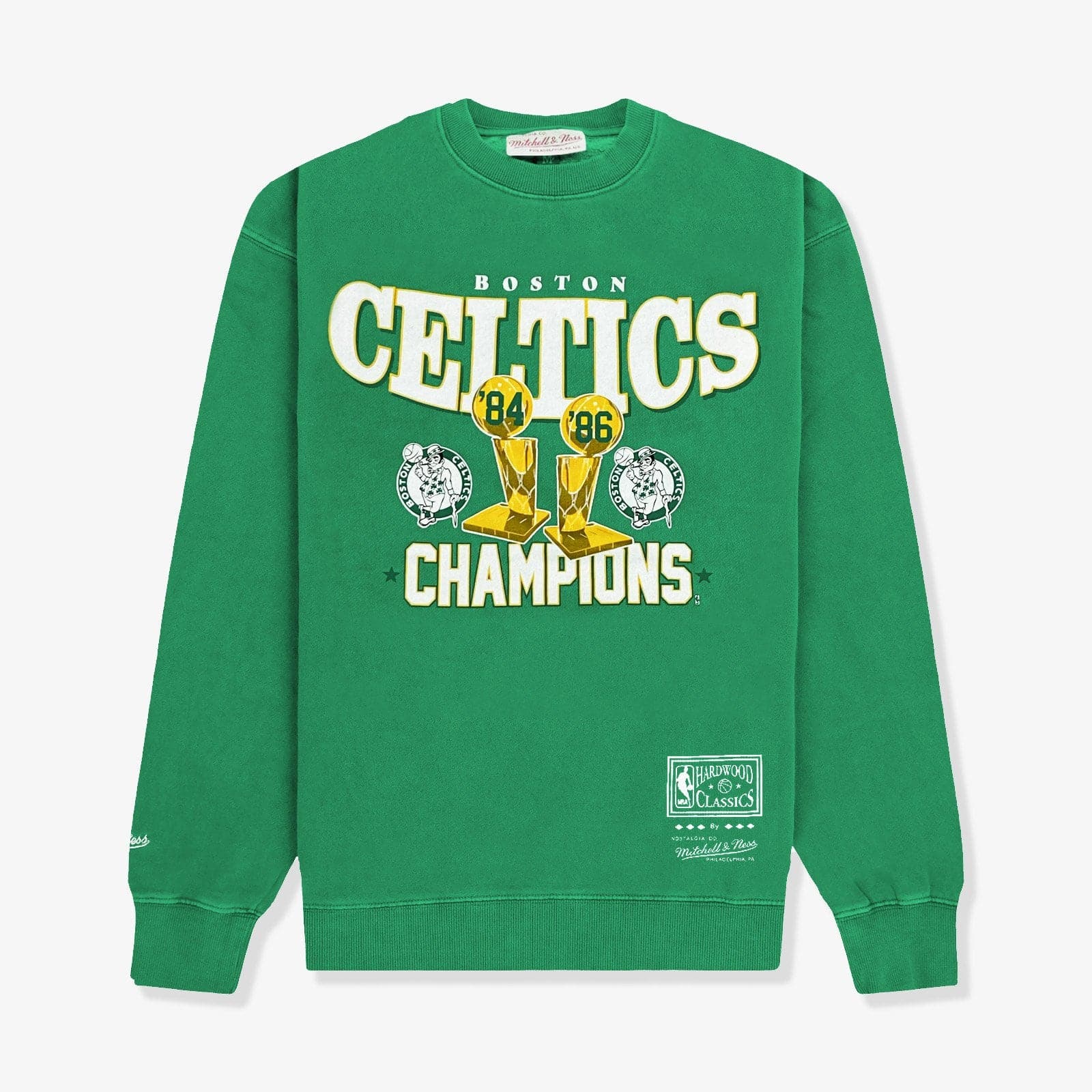 Mitchell And Ness Jumpers Boston Celtics Mitchell & Ness NBA Champs Trophies Crew Jumper - Faded Green