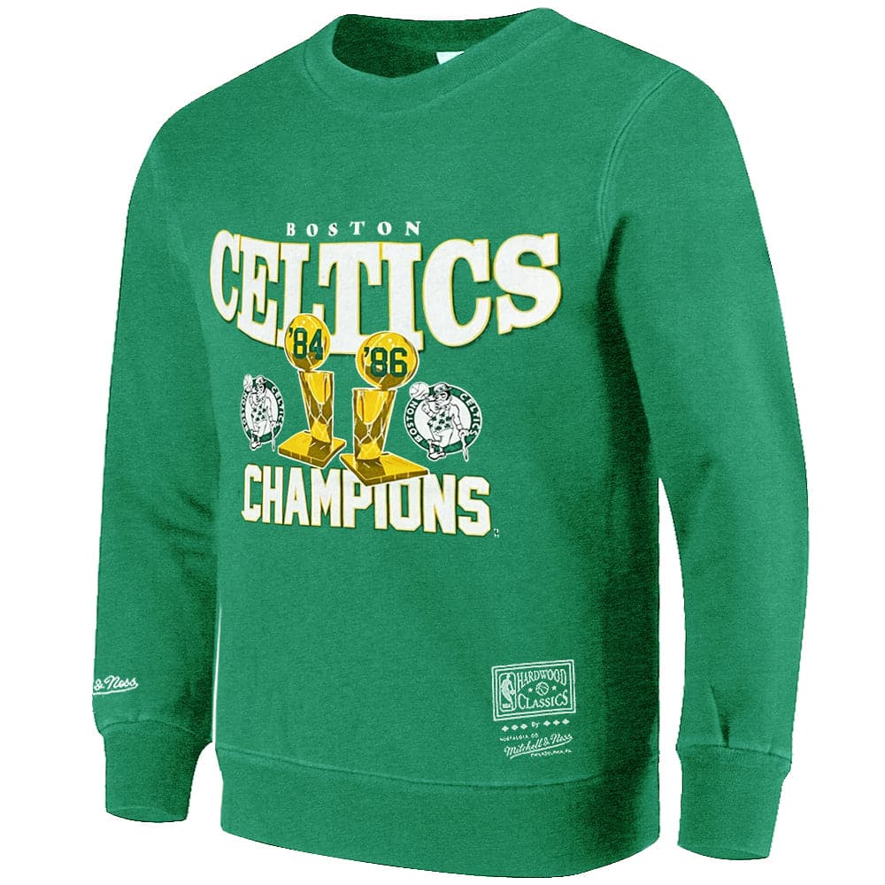 Mitchell And Ness Jumpers Boston Celtics Mitchell & Ness NBA Champs Trophies Crew Jumper - Faded Green