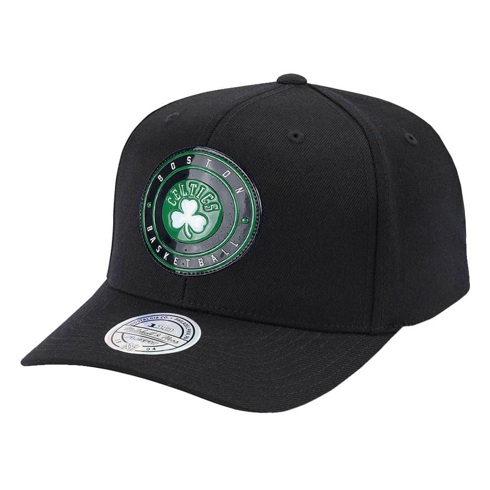 Mitchell And Ness Caps Boston Celtics Mitchell & Ness NBA Circle Weald 110 Curved Snapback Hat - Black