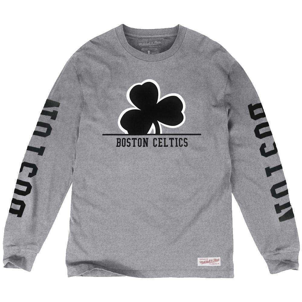 Mitchell And Ness Long Sleeve Tees Boston Celtics Mitchell & Ness NBA Cropped XL Long Sleeve T-Shirt - Heather Grey