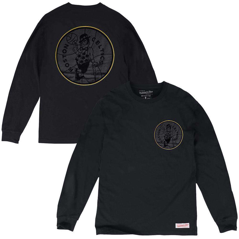 Mitchell And Ness Long Sleeve Tees Boston Celtics Mitchell & Ness NBA Presto Long Sleeve T-Shirt - Black