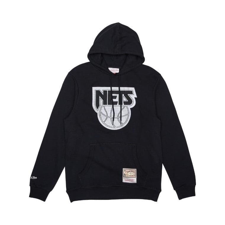 Mitchell And Ness Jumpers Brooklyn Nets Mitchell & Ness NBA Embroidered HWC Logo Hoodie Jumper - Black