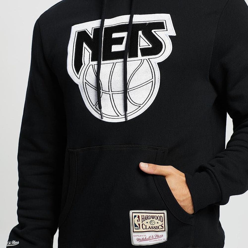 Mitchell And Ness Jumpers Brooklyn Nets Mitchell & Ness NBA Embroidered HWC Logo Hoodie Jumper - Black