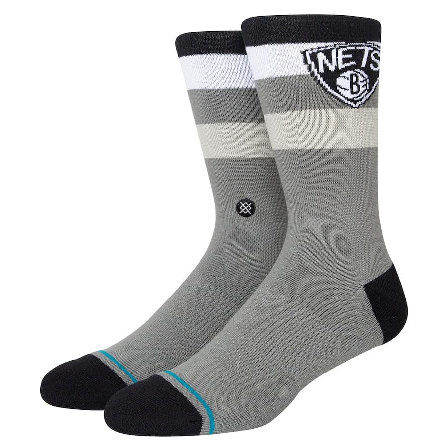Stance Socks Large (9-12 US) Brooklyn Nets Stance NBA Stripe Crew Socks - Grey